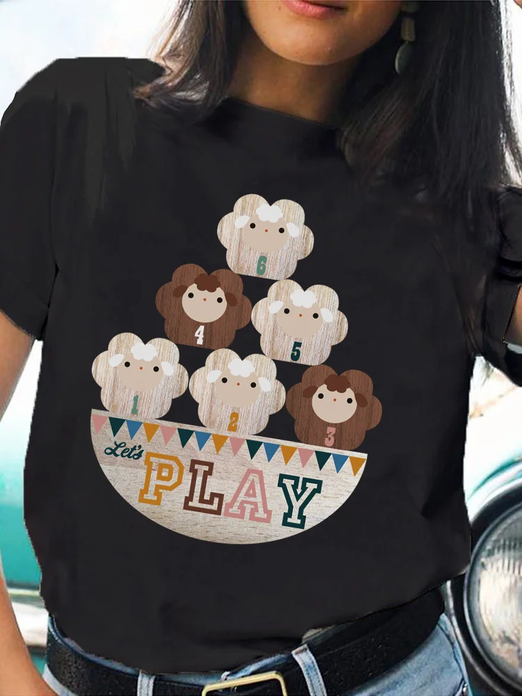 Women T shirt Lovely Sheep Fashion Cartoon Short Sleeve Summer O-neck Shirt Print T-shirts Female Graphic Top Tee Ladies T-Shirt teach pre k we stay print women shirt summer tshirt fashion women cactus graphic t top shirt stylish t shirts female tee t shirt