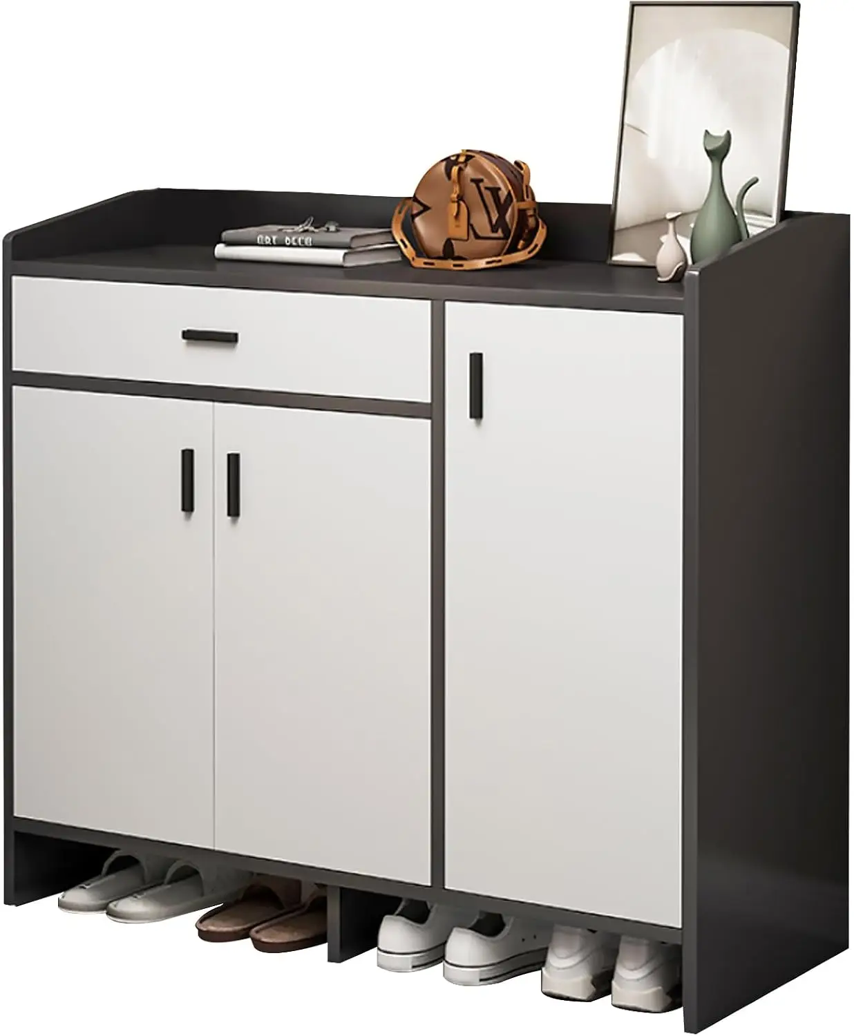 خزانة أحذية خشبية، رف تخزين أحذية قائم بذاته مع 3 أبواب ودرج واحد، منظم مدخل متعدد الأغراض للممر، المدخل