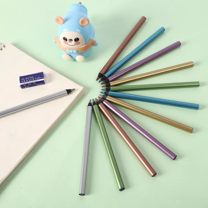 6pc black wood fluorescent color pencil writing drawing drawing pencil 3
