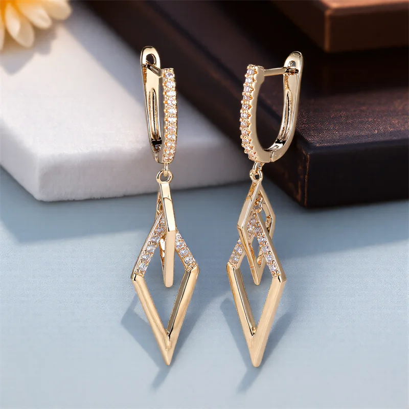 White Zircon Stone Hoop Earrings Luxury Female Vintage Gold Color Pendant Earring Wedding Jewelry For Women