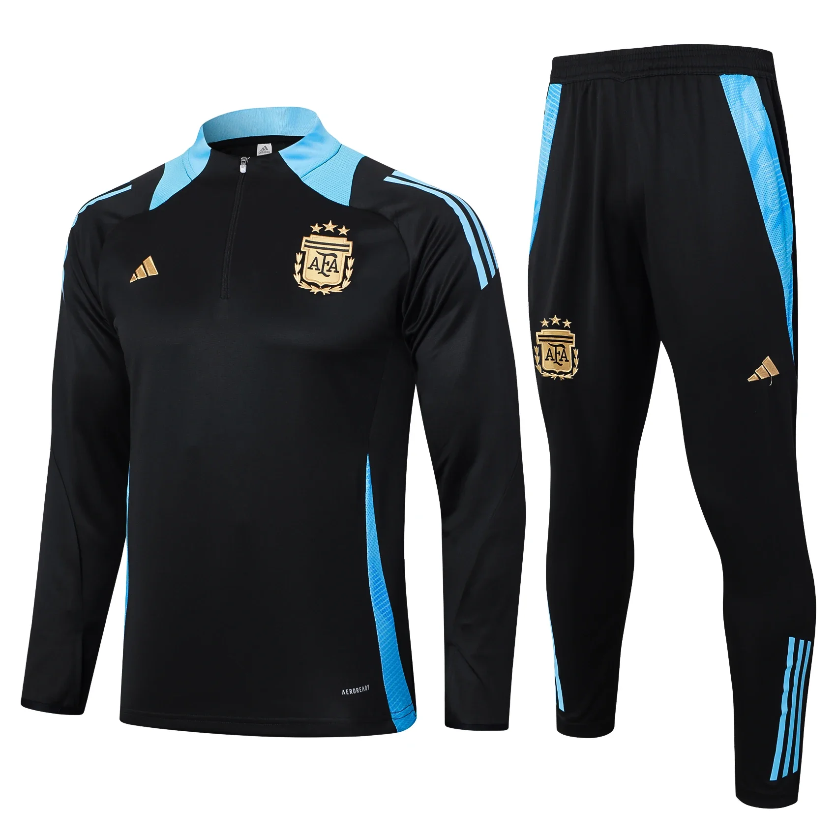 Adidas Soccer Jerseys Men Striped Zippered Embroidered Professional Sportswear Training Soccer Jerseys Black and Blue