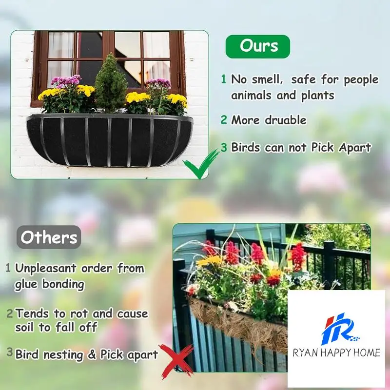 3PCS Plant Liner Window Box Liners 30 Inch Fabric Window Box Liners Replacement Black Non-Woven Hanging Plant Liner