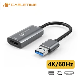 CABLETIME HDMI Video Capture Card USB 3.0 HD Audio Recorder for PS5 Live Streaming Switch Capture Card C396