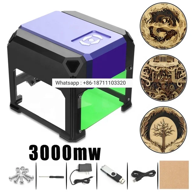 

Портативный лазерный гравировальный принтер с ЧПУ, 3000 МВт, высокоскоростной мини-USB-гравер 3D «сделай сам»