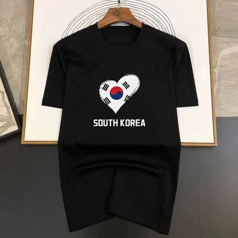 Magliette da uomo in 100% cotone I Love Korea Stampate Street Retro Manica corta Hip Hop Tops Maglietta oversize Uomo Larga_voghion.com