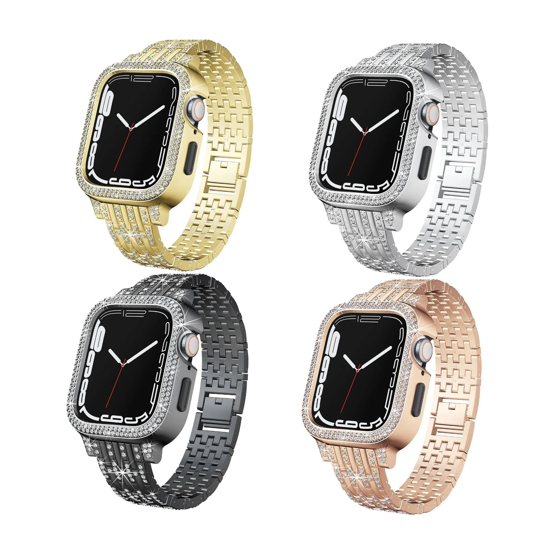 

strap for AppleWatch 1-8 40 44 41 45mm generation watches with metal integrated double row full diamond chain watch band