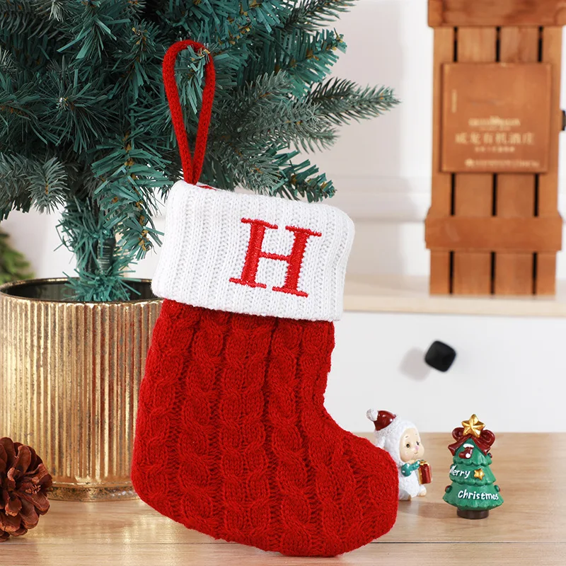 Festive Knitted Christmas Stocking with Snowflake & Letter Design