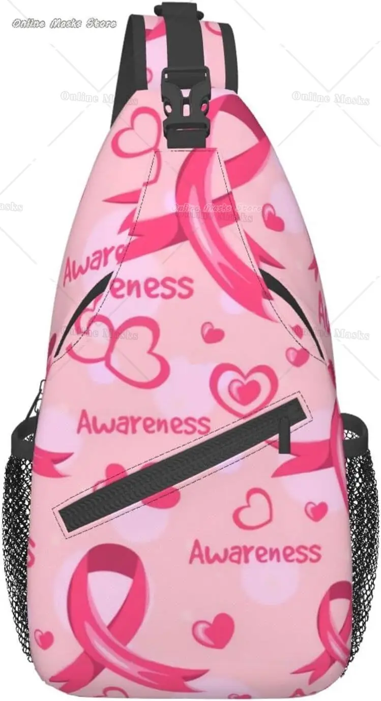 Breast Cancer Pink Awareness Ribbon Sling Bag for Women
