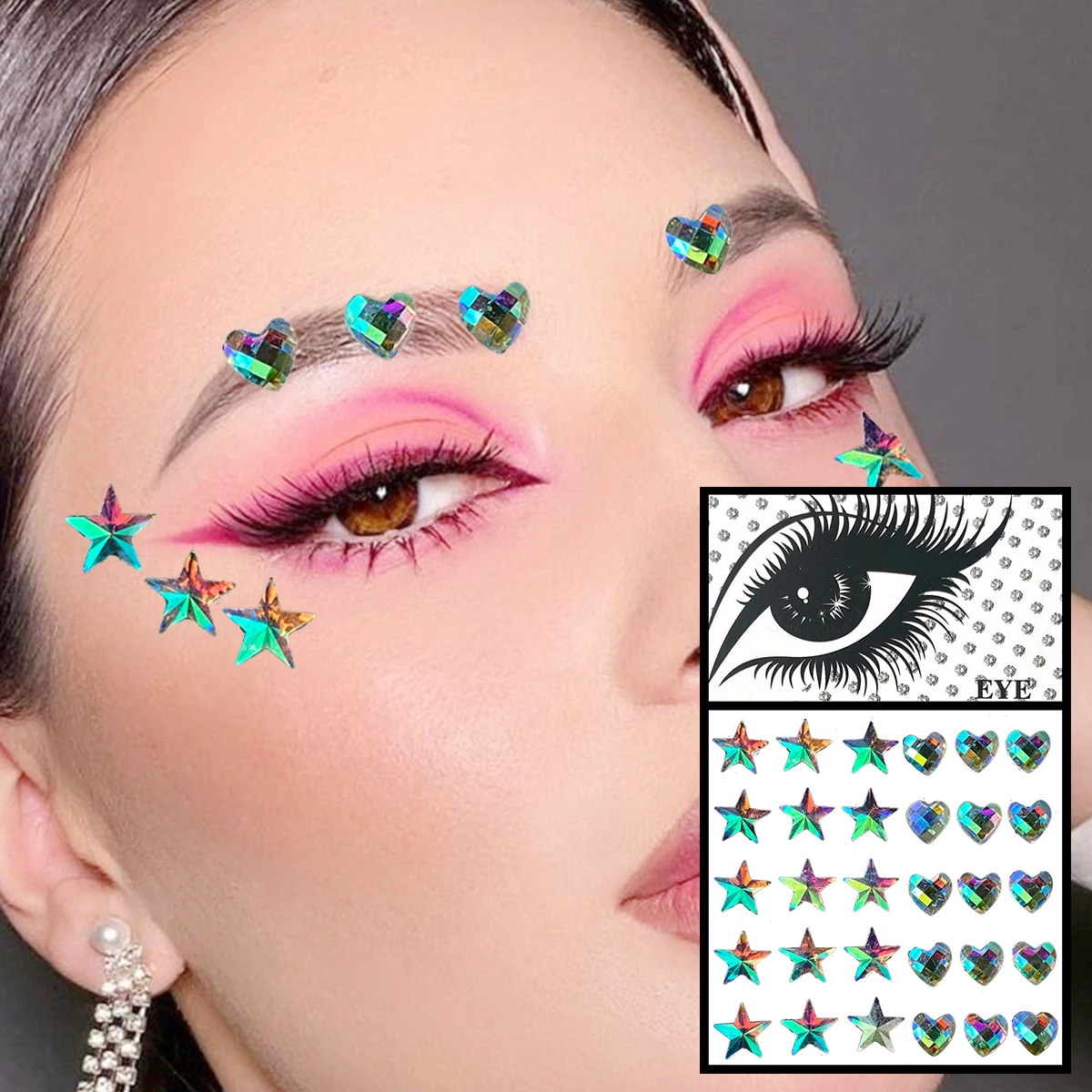 Red Heart Face Jewelry Temporary Tattoos Eye Forehead Diamonds Jewels Makeup Sticker Sparkle Water Drop Gems Nail Art Festival 2