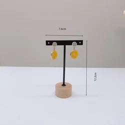 Sleek Metal and Wood Earring Display Stand with T - Bar Holders (Black S)