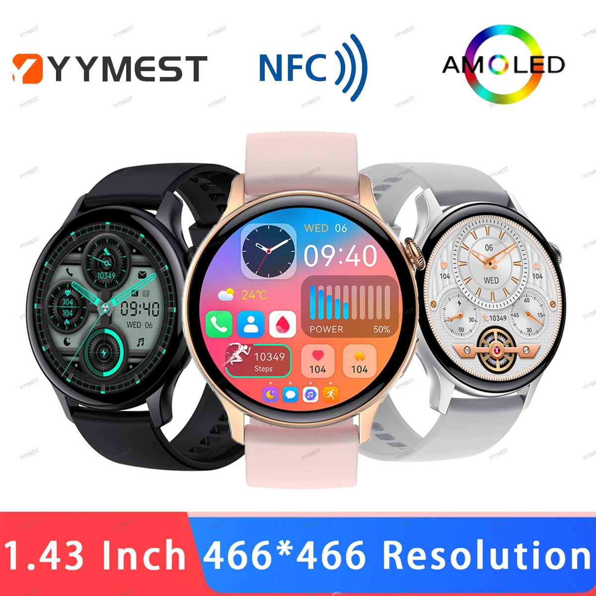 

Amoled Smart Watch Men NFC Bluetooth Call Voice Assistant Women Smartwatch Waterproof 30Days Standby 1.43“ 2023 For Android IOS