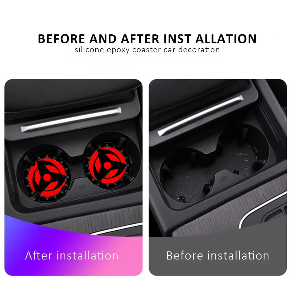 66MM 1 / 2PCS Anti Slip Mat Car Water Cup Slot Car Coaster Decoration Accessories Case for Blood Wheel Eye Anime Auto Styling