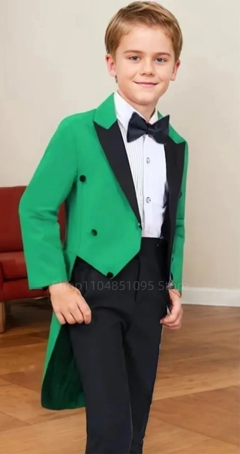 Tailcoat Boy Suits Costume 2 Pieces Child Royal Blue Jacket Pants Flower Boys Formal Party Suit Kids Wedding Suit Groom Tuxedos