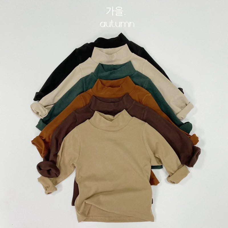 

Retro Children Half High Neck Bottom Shirt Girls Long Sleeved T-shirt Warm Children Clothes Shirt for Boy Winter Clothes חולצות