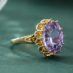 Elegant Inlaid Purple CZ Gold Ring for Women - Trendy Geometric Daily Wear & Party Jewelry Gift (Ring)