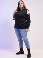 ROSEGAL plus Size Women's Hoodie with Casual Ears And Lace-Up Sleeves Spring Pullover Casual Comfortable Fit
