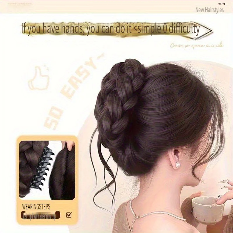 Synthetic Hair Bun Curly Wig Gripping Clip Meatball Head Messy Fluffy Braided Chignon Ponytail Hair Extensions For Women