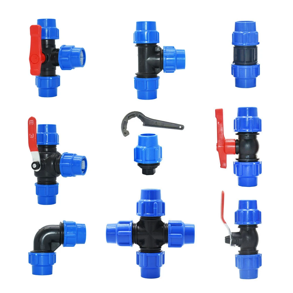 20/25/32/40/50/63mm Plastic PE Tube Tap Water Connector Tee Splitter Quick Valve Coupler Elbow End plug Irrigation Fittings best Watering & Irrigation Kits