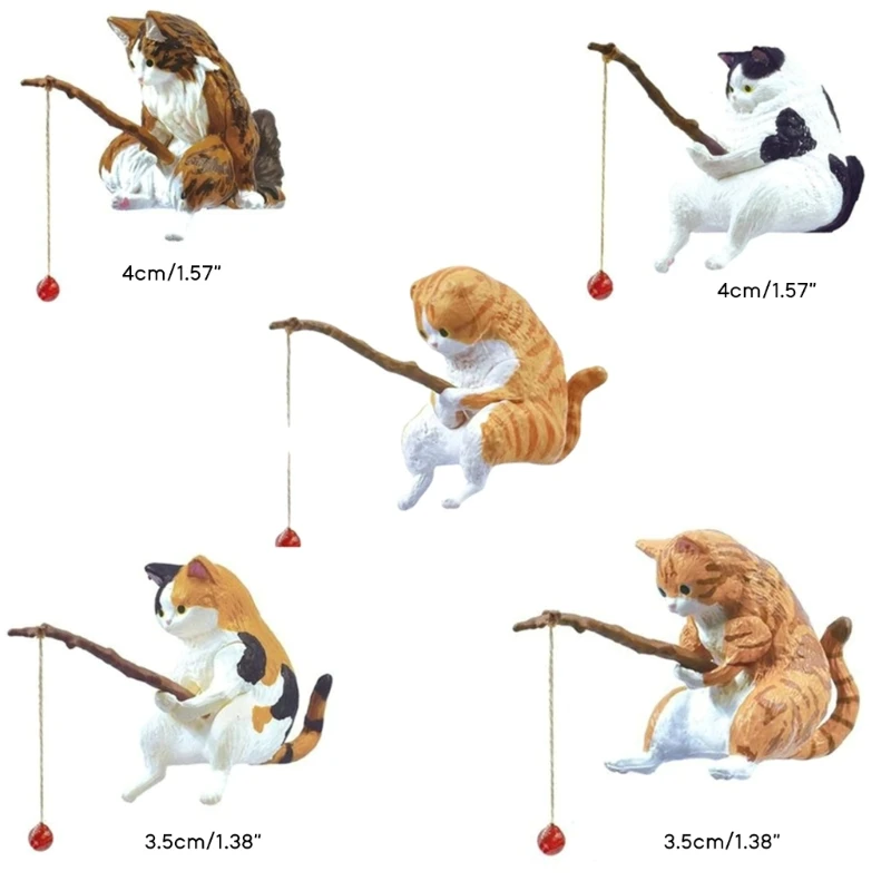 Ornament Crafts Fish Landscaping Fishing Cat Mini Resin Figurine Cartoon Cat Statue for Home Office Aquarium Decoration