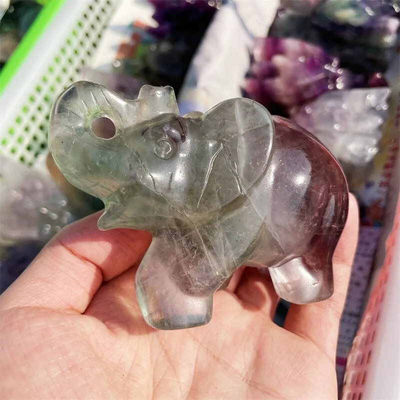 

Natural Crystal Fluorite Elephant Figurines Fluorite Carving Sculpture Ornaments Animals Statue For Home Room Decor Kids Gift