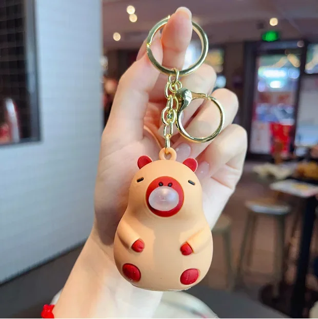 Cute Capybara Squeezes and Spits Bubbles To Decompress The Key Chain Toys Children's Schoolbag Doll Pendant Jewelry Key Chain 2