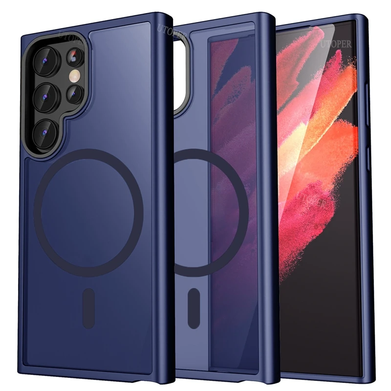 thumbnail image 1 of Magnetic Luxury Matte Phone Case for Samsung Galaxy S24 Ultra S24 S23 S22 Ultra Plus S20 S21 FE Wireless Charge Shockproof Cover, 1 of 5