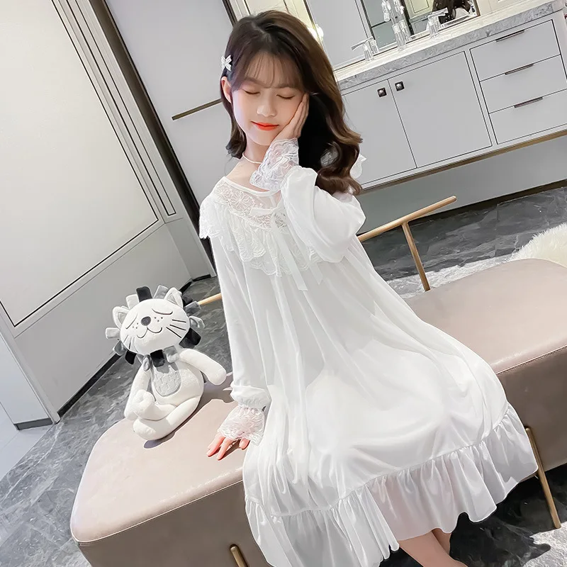 Children Girl Lolita Dress Princess Sleepshirts Lace Ruffle Nightgowns Courtly Style Toddler Kids Night Dress Sleep Loungewear