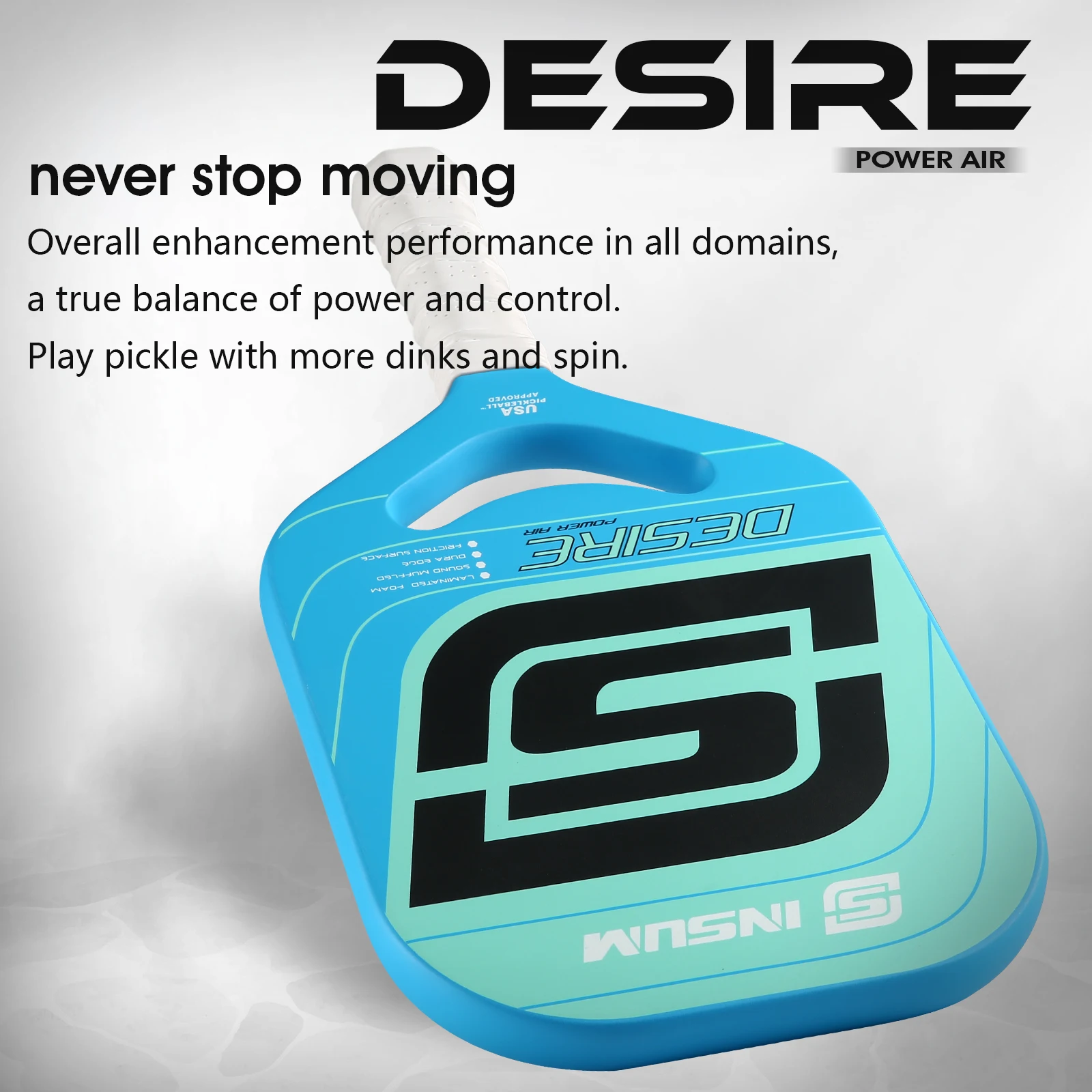 INSUM-Pickleball Paddle, 3K Carbon Fiber Surface, Edgeless, Thicker PP-Core Lightweight Padel