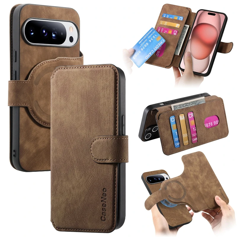 Magnetic Leather Wallet Case with Full Body Protection and Card Holder