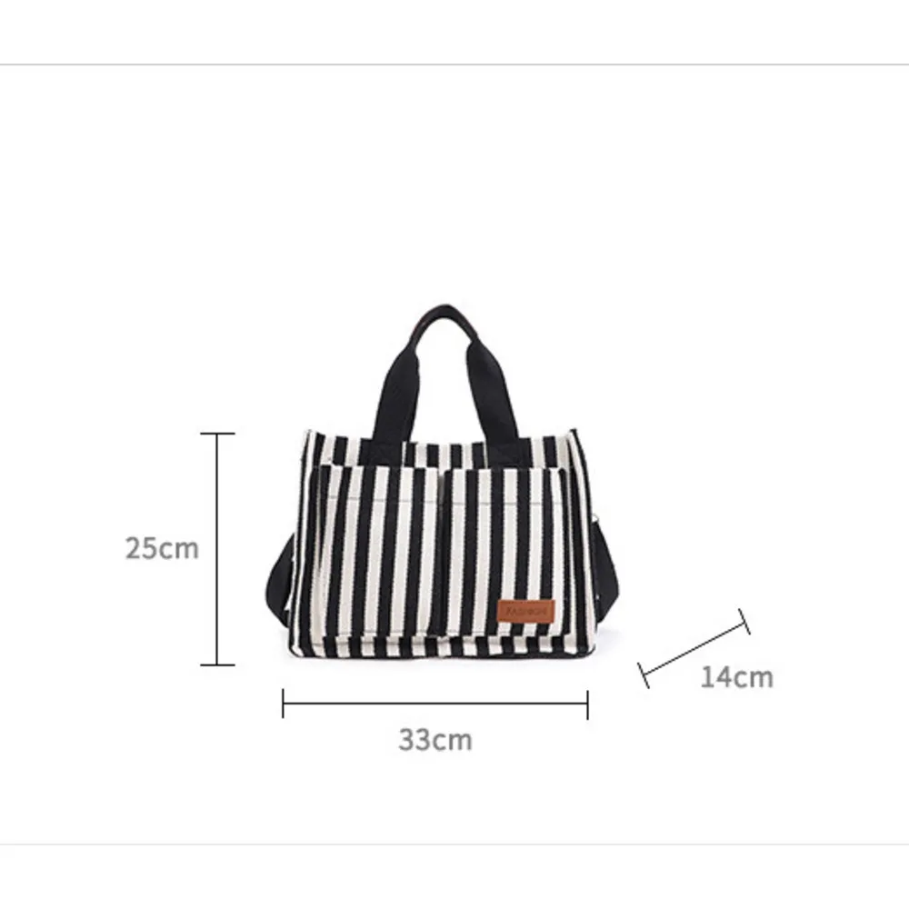 Popular striped canvas 2024 new commuter large capacity casual fashion personalized hand-held crossbody tote women's bag_voghion.com