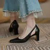 Office Ladies Summer Footwear High Heels Pumps On Heeled Square Toe Shoes For Women 2024 Fashion Leather Casual Slip A Vacation 6