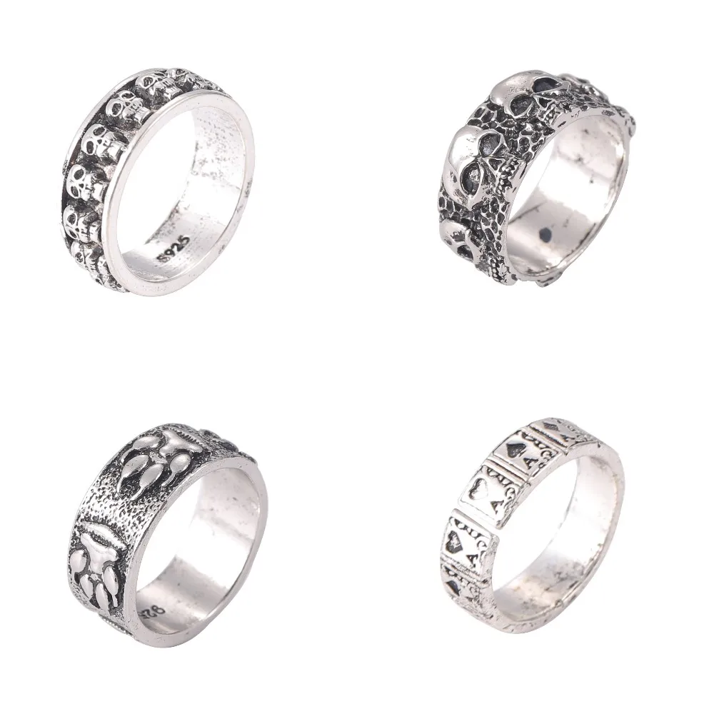Coconal Vintage Punk Skull Skeleton Man Rings Hip Hop Rock Motorcycle Gothic Playing Cards Metal Accessories Jewelry |