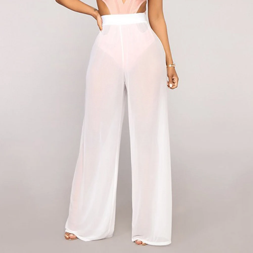 

Pants Trousers Leisure Shopping Vacation Long Loose Mesh Polyester Sheer Soft Dynamic Elastic Flare Solid Color