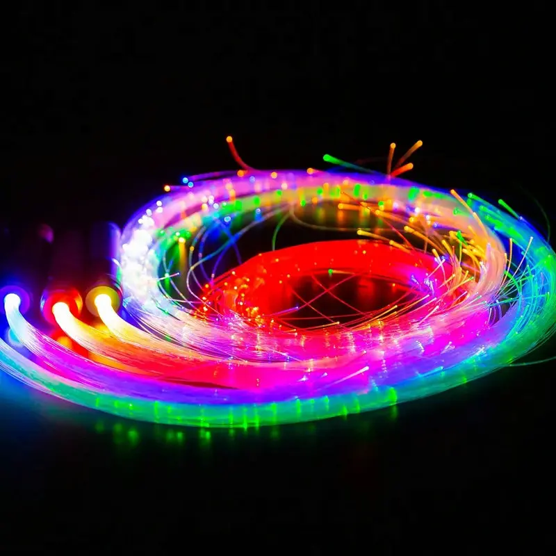 Rechargeable LED Fiber Optic Whip Light 360&deg; Swivel Optical Whips Multicolor Disco RGB Dancing Glowing Whip Sparkle Flow string