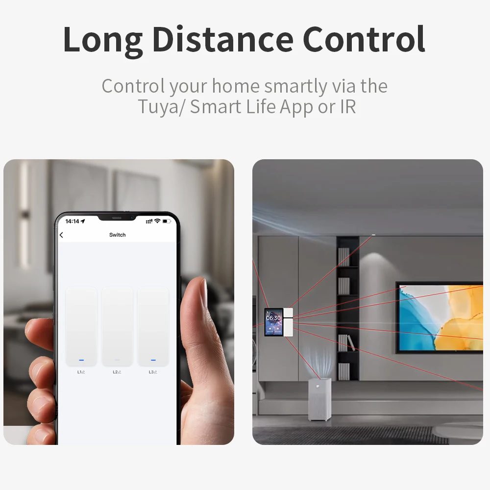 3-Switch WiFi Smart Panel, 3.5" Touch LCD, SigMesh, IR Remote Control. Works wit