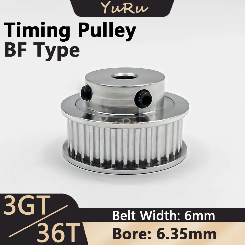 

3GT 36Teeth Timing Pulley Bore 6.35mm Belt Width 6mm 3MGT 36T BF Type Tensioning Wheel Open Synchronous 3D Printer Parts