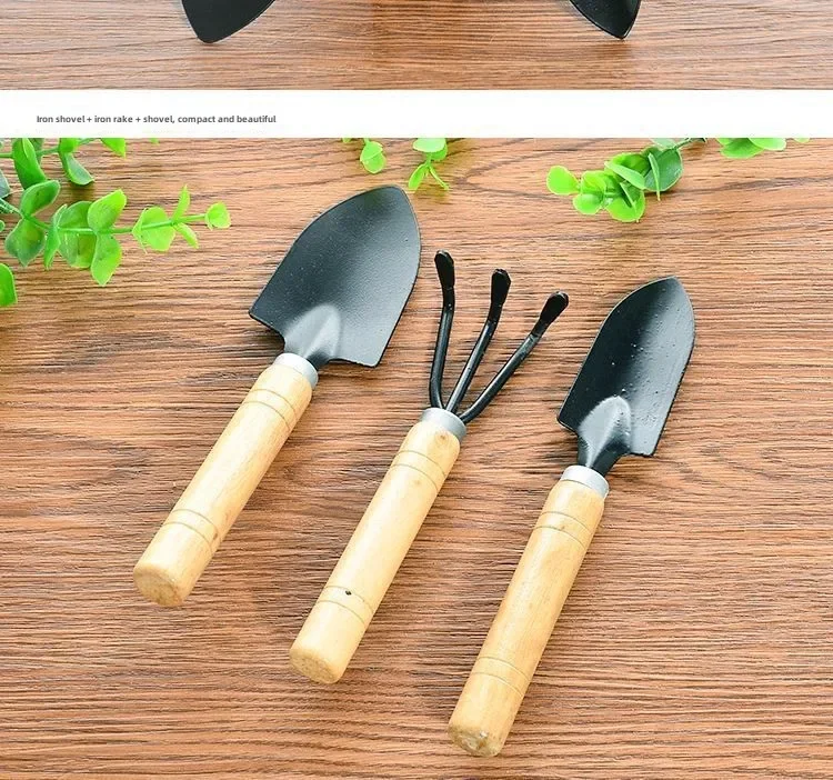 Description Picture 5 of item3pcs Mini Horticultural Tools for Gardening Potted Plants Wooden Handle Agricultural Tools Shovel Rake Flower Planting Tools