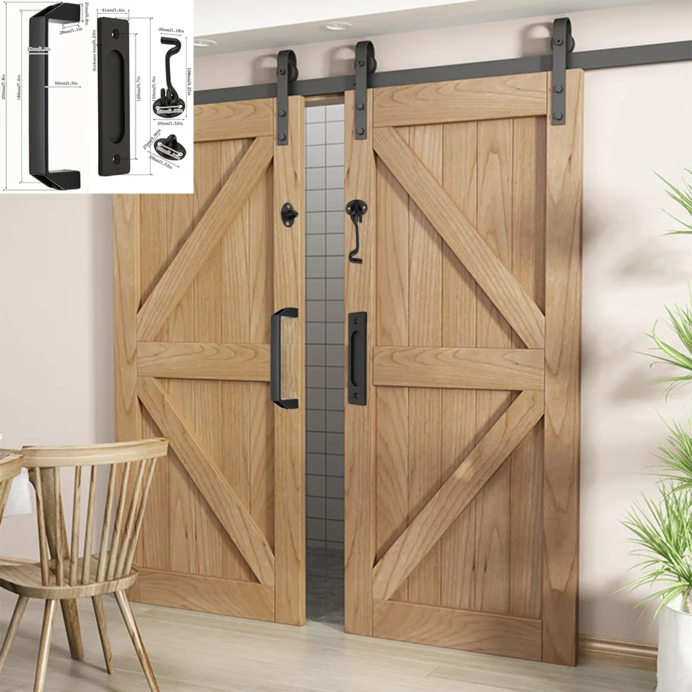 Barn Door Handle Furniture Cabinet Handles Hook Door Latch Set Sliding Concealed Push Pull Knob Hardware Accessories