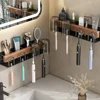 No-Punch Wood Bathroom Toothbrush Holder Tooth Cup Holder Bathroom Mouthwash Cup Holder Toothpaste Toothbrush shelf organizer 2