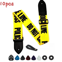 Black and White Checkered Adjustable Guitar Strap Set with Picks (10PCS Yellow Strap)