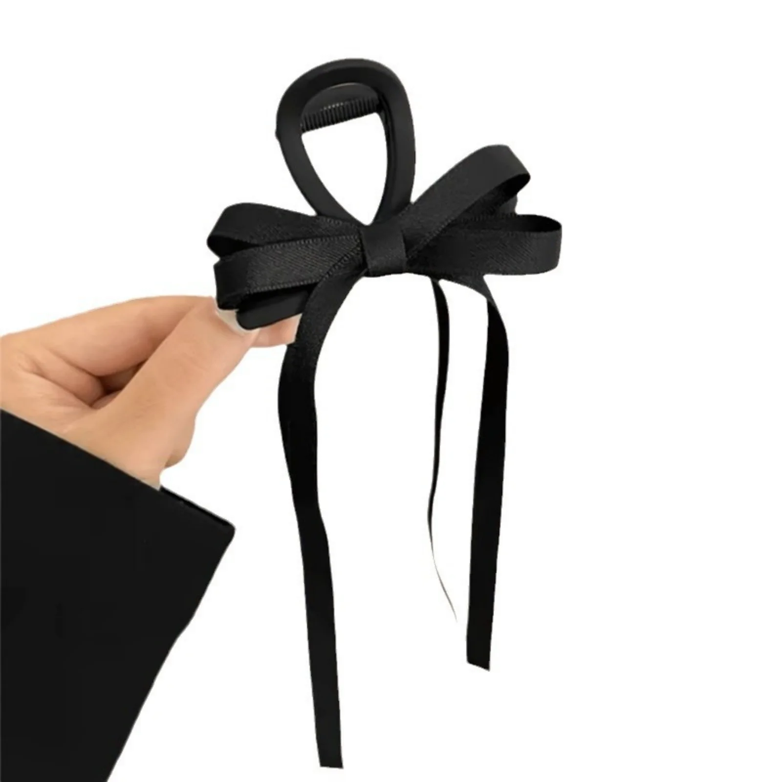 1PC Satin Bow Hair Claw Clip, Elegant Long Ribbon Hair Accessory, Chic Beige Hair Clip For Women, Trendy Updo Hair Decor