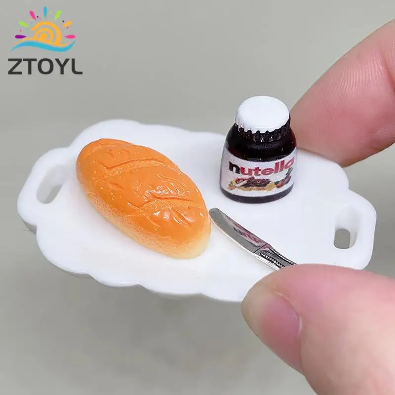 4 Pezzi Mini Cibo Pane Nutella Barattolo Piatto Forchetta Modello Cucina Colazione Dessert Per Casa Delle Bambole Accessori Fai Da Te