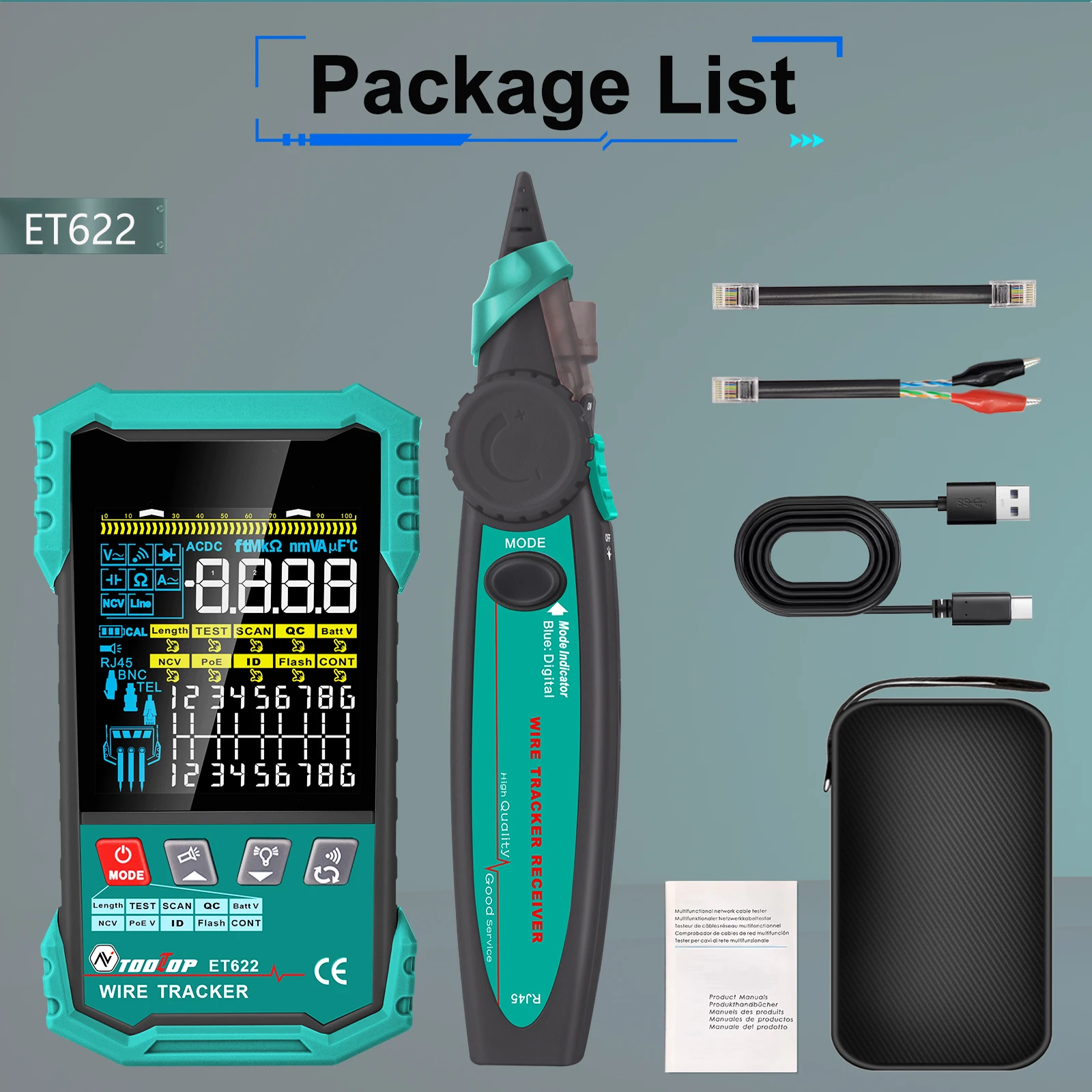 400M Network Cable Tester POE Test Cable Mapping AC/DC Multimeter Network Cable