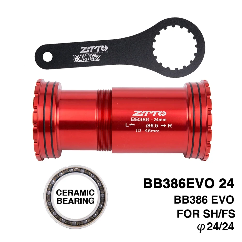 ZTTO 자전거 밑면 브래킷 차축 중앙 운동 BB386 EVO 24 세라믹 베어링 자전거 프레임 쉘 22/24mm 크랭크 셋 체인 세트 부품