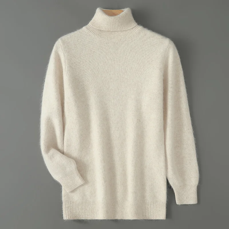 Men's Turtleneck 100 Mink Cashmere Sweater Men 2024 Autumn and Winter Large Size Loose Knitted Sweater Thick Warm Top Men Jumper 5