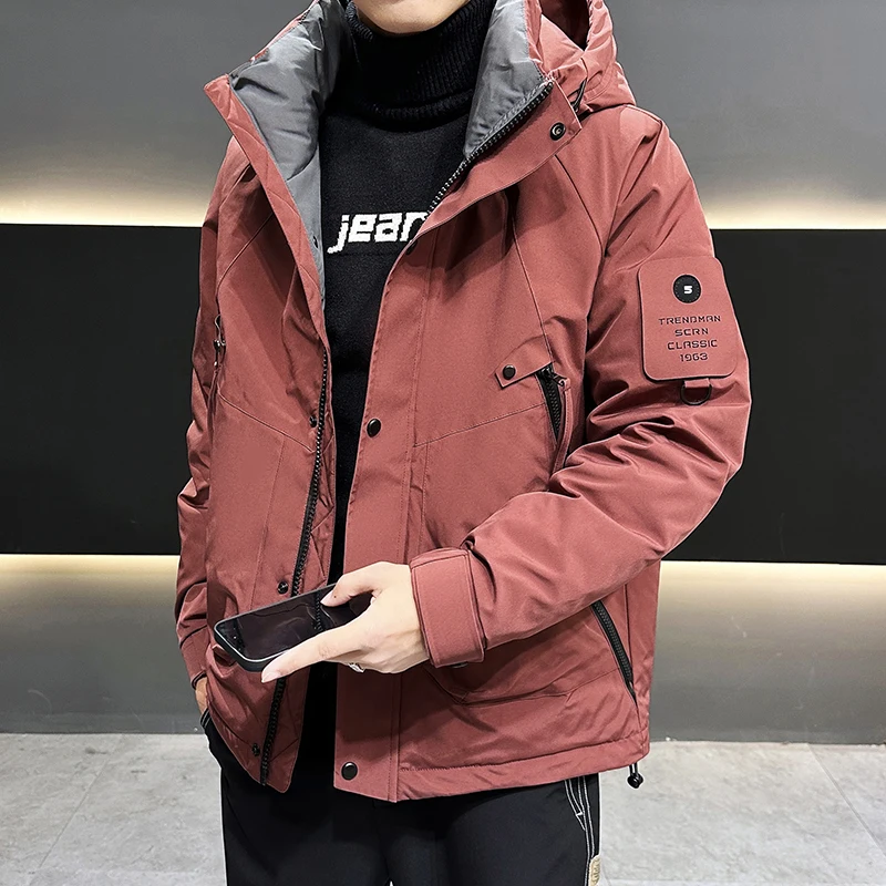 new 2023 winter men s thicken duck down jackets youth windproof loose hooded warm puffer coat streetwear top down parkas clothes 2023 Winter New White Duck Down Jacket Men's Short Hooded Warm Puffer Coat Clothes Trendy Brand Youth Windproof Thick Top Parkas