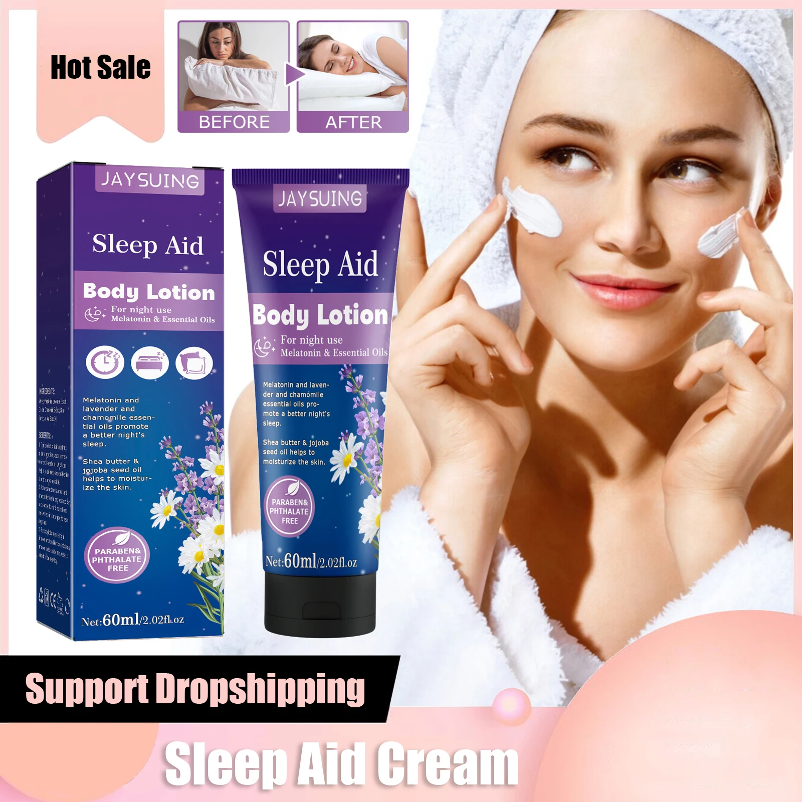 Sleep Aid Cream Lavender Improve Sleeping Soothing Mood Balm Insomnia Care Relieve Stress Anxiety Body Lotion for Glowing Skin