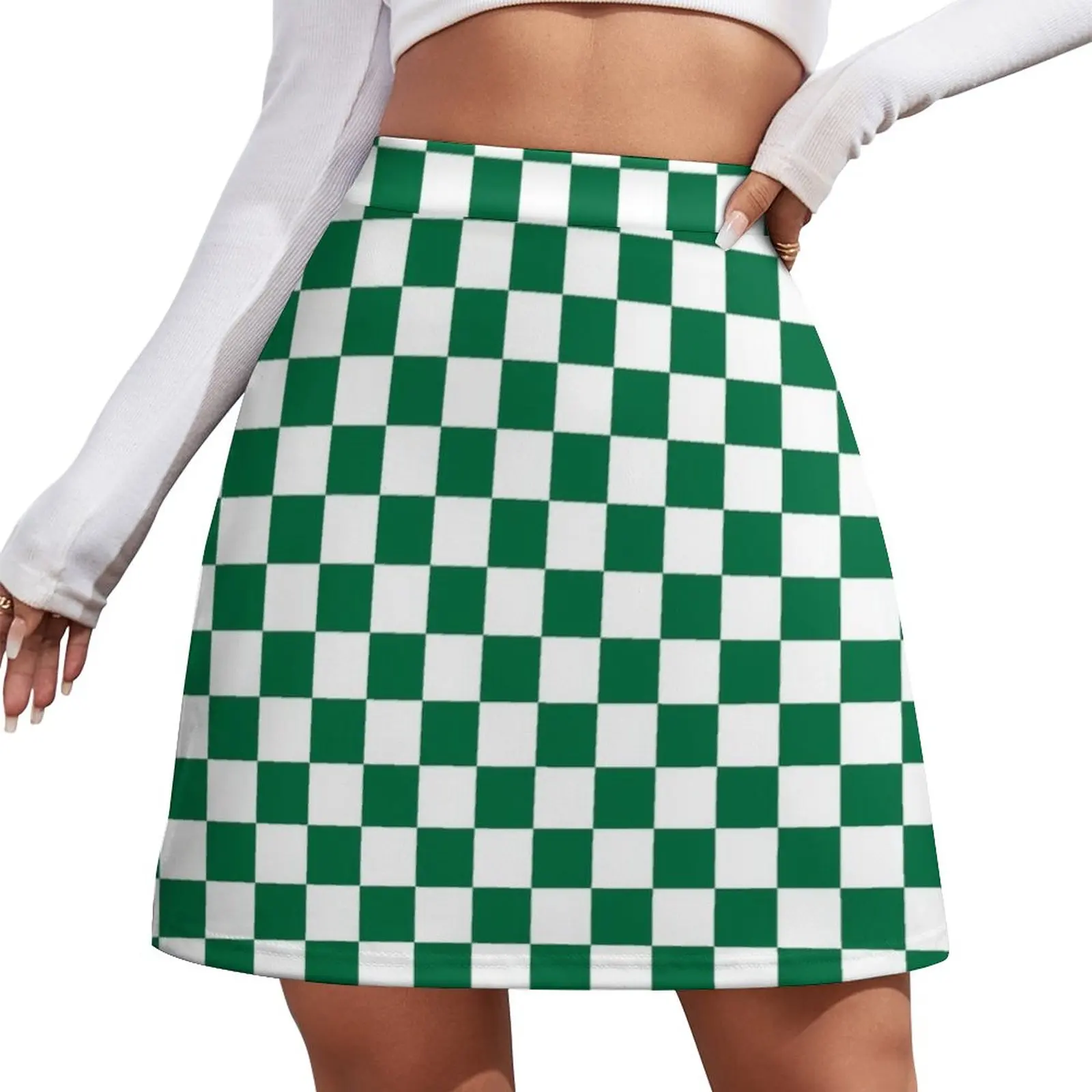 

White and Cadmium Green Checkerboard Mini Skirt skirts women summer 2024 skirt skirt