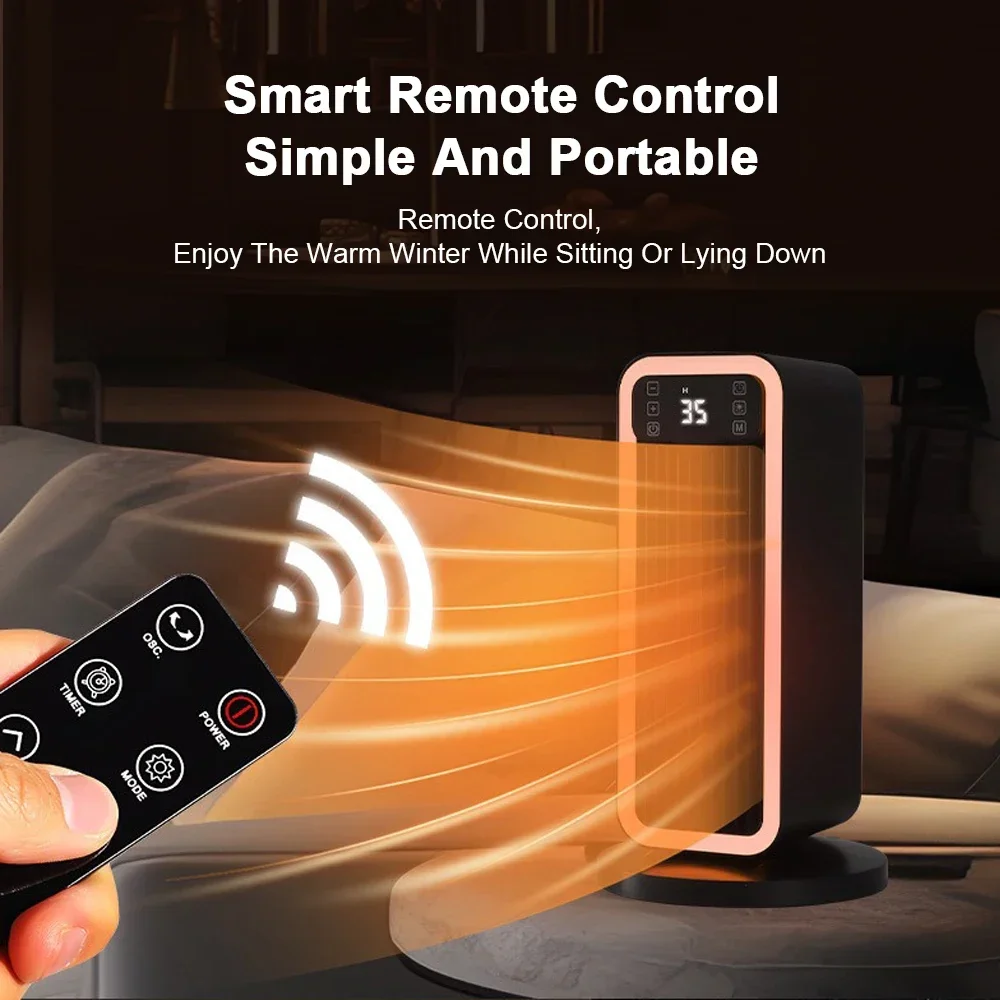 Warmer Electric Heater 1500W Fan Heater Overheat & Tip-over Protection Remote Control Mini PTC Electric Fan Heater for Home Room 5