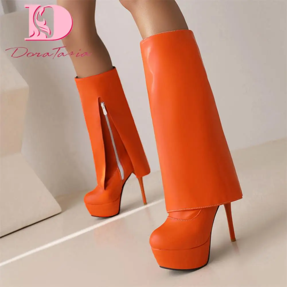 DoraTasia Plus Size 34-48 Brand New Ladies Thin High Heels Boots Fashion Solid Platform women's Boots Party Sexy Woman Shoes